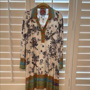 Floral Long Sleeve Dress with Multicolor Trim